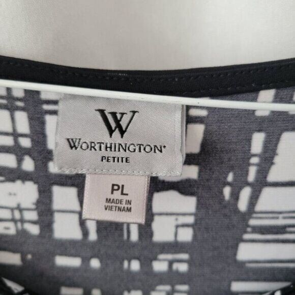 Worthington Blouse B/W Short Sleeves PL large Petite Long Tunic silky EUC - Picture 6 of 7